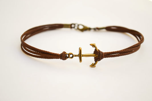 צמיד עוגן לגבר חוט חום