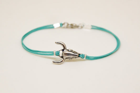 צמיד ראש גולגולת שור כסף חוט טורקיז לגבר