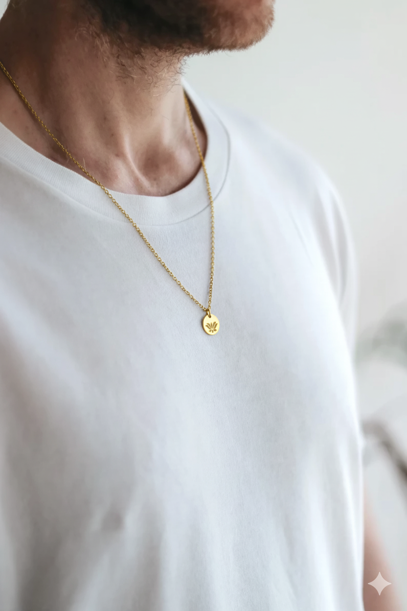 שרשרת לוטוס לגבר עם תליון פרח הלוטוס בצבע זהב מפלדת אל חלד