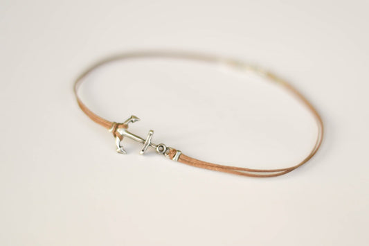 צמיד קרסול לגבר עוגן חוט חום