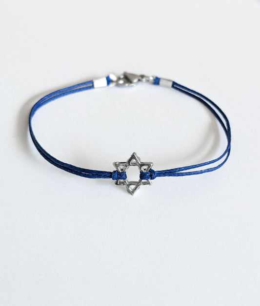 צמיד מגן דוד כסף לגבר חוט כחול עבודת יד