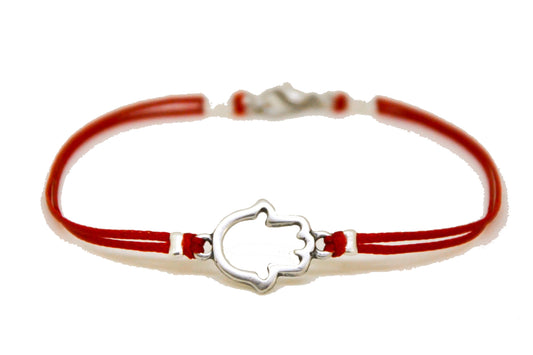 צמיד חמסה כסף לגבר חוט אדום Edit alt text