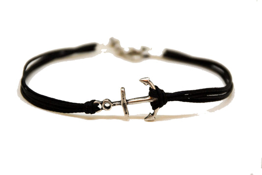 צמיד עוגן לגבר תליון כסף חוט שחור