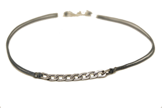 צמיד קרסול לגבר עם שרשרת שטוחה בציפוי כסף, חוט אפור, מתנה לגבר