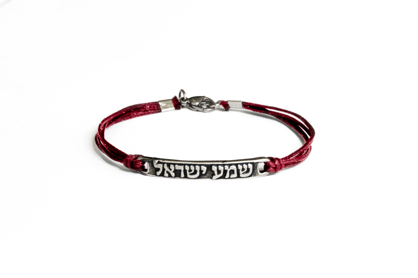 צמיד שמע ישראל לגבר ציפוי כסף חוט שחור