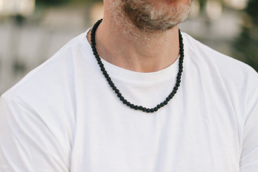 שרשרת חרוזי אבני לבה לגבר, תכשיטי חרוזים, מתנה לגבר