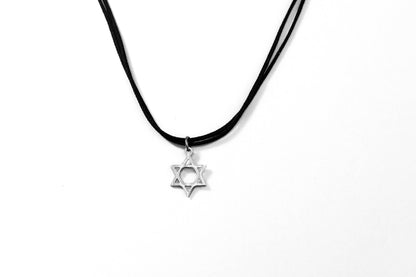 שרשרת מגן דוד לגבר תליון פלדת אל חלד חוט שחור