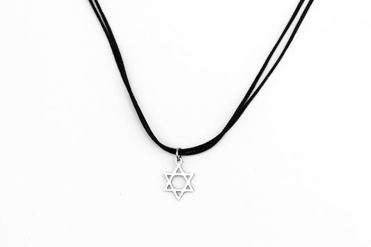 שרשרת מגן דוד לגבר תליון פלדת אל חלד חוט שחור