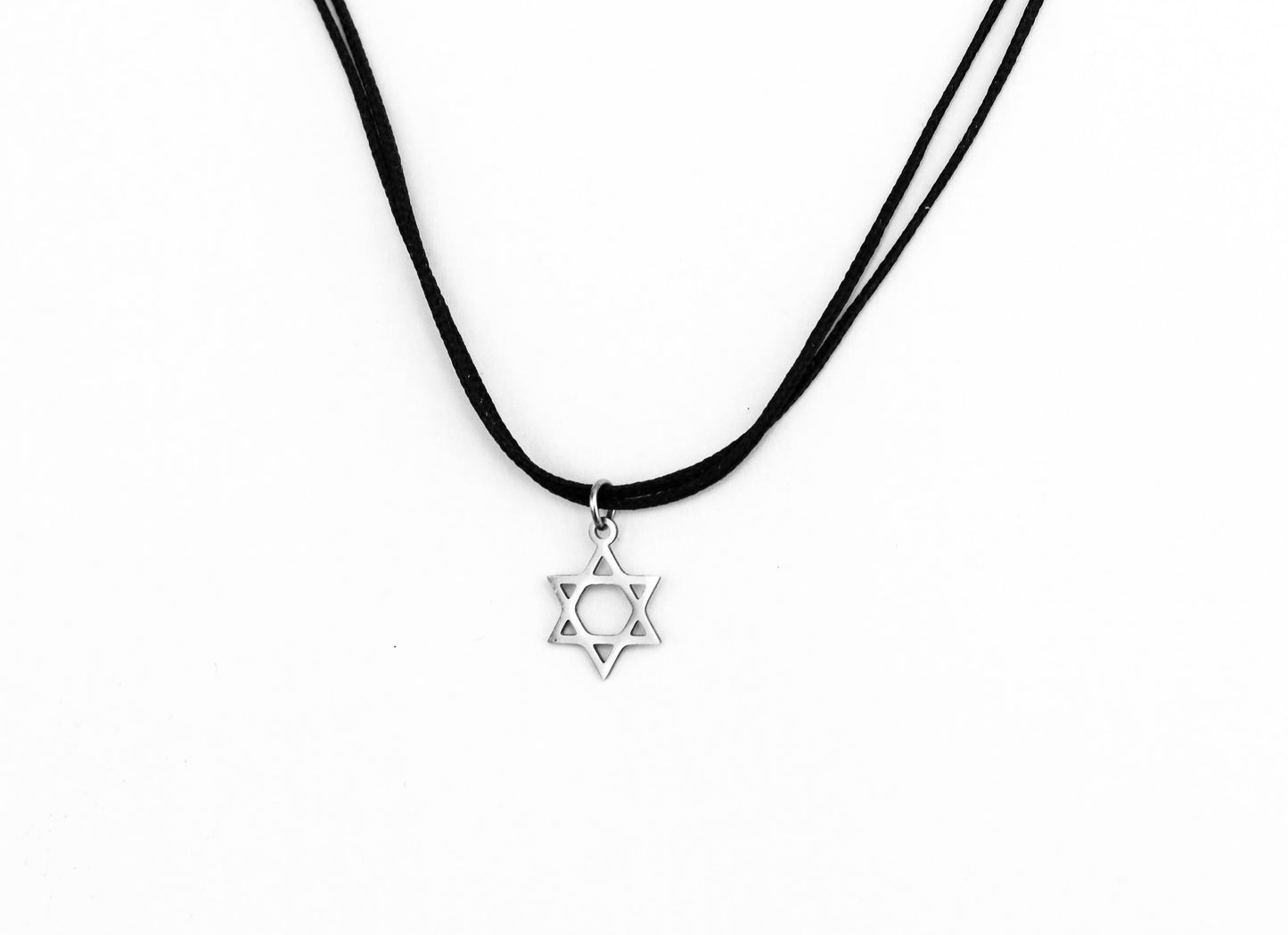 שרשרת מגן דוד לגבר תליון פלדת אל חלד חוט שחור